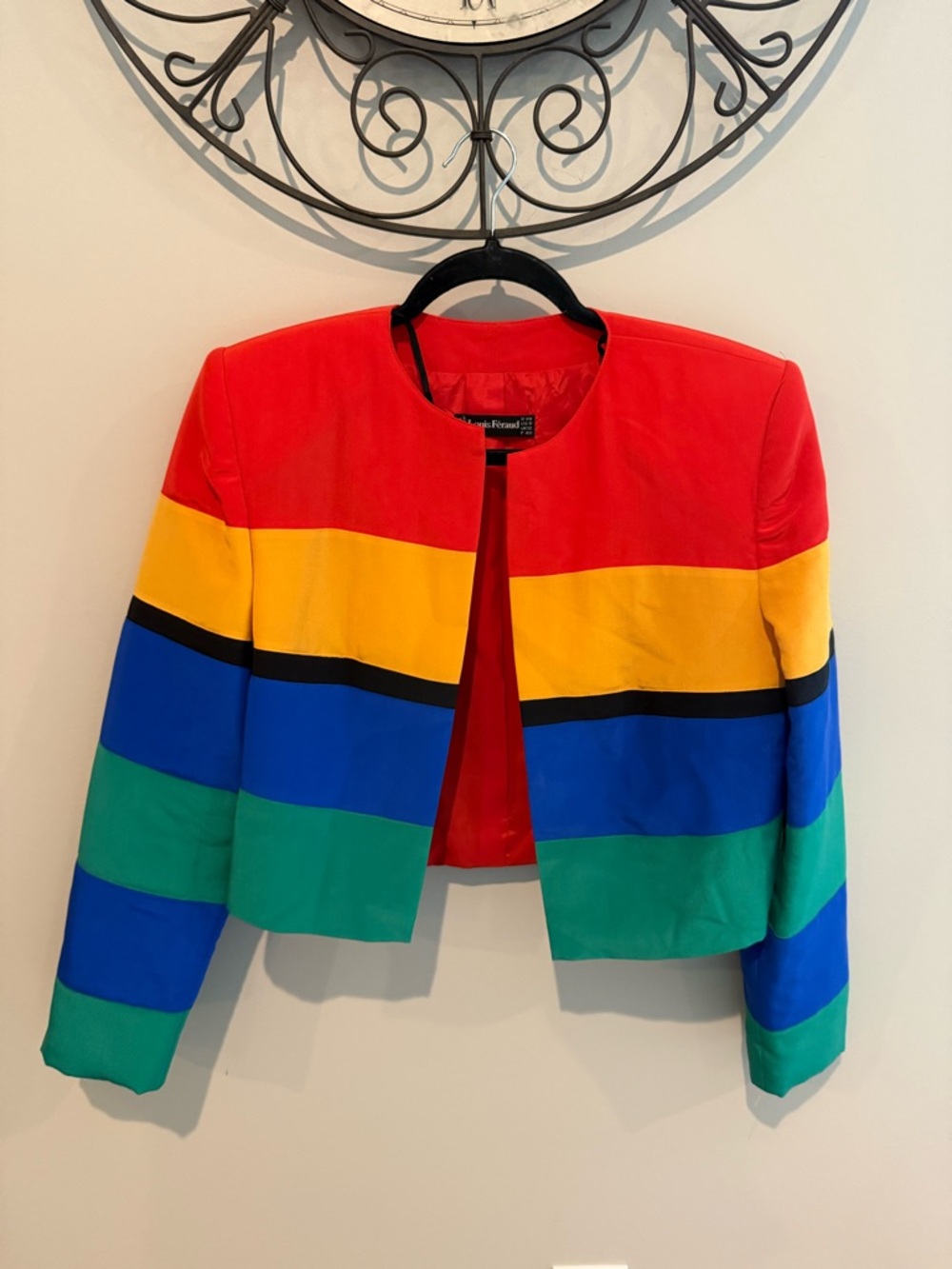 Rare Vintage Louis Feraud Colorblock Cropped Jacket - Red, Yellow, Blue & Green